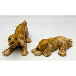 Royal Haeger R776 Brown Playful Sleeping Cocker Spaniel Dog Figurines Set of 2
